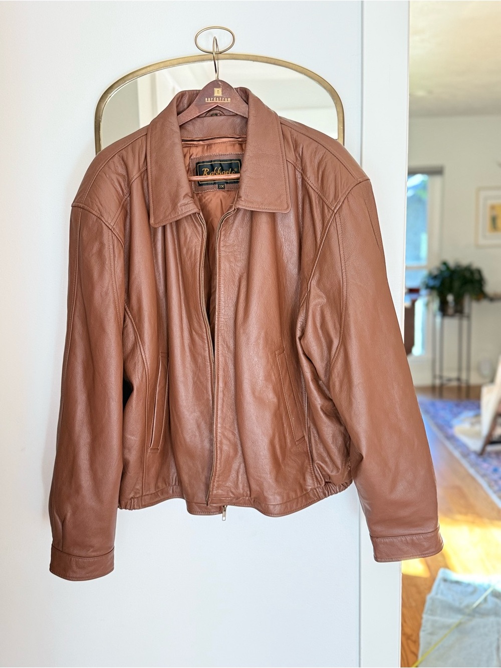 Vintage Raffaello Brown Genuine Leather Bomber Jacket – Size 2X